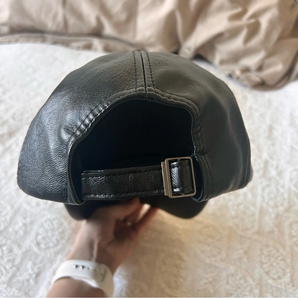 Black PU Leather Cap baseball hat adjustable NEW! Never worn OS